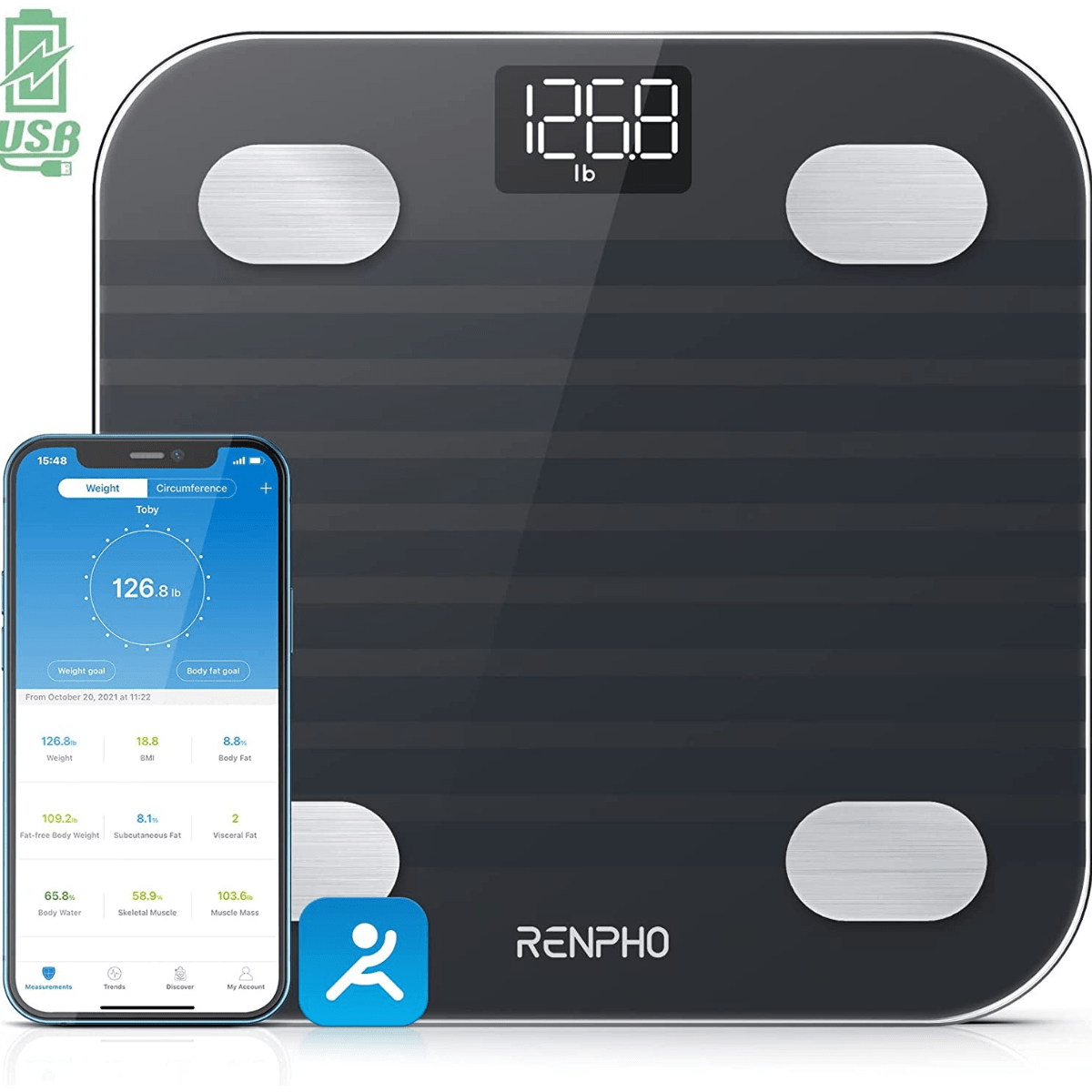 Renpho Báscula Inteligente Recargable Por USB Para Grasa Corporal IMC - Haz Tu Pedido