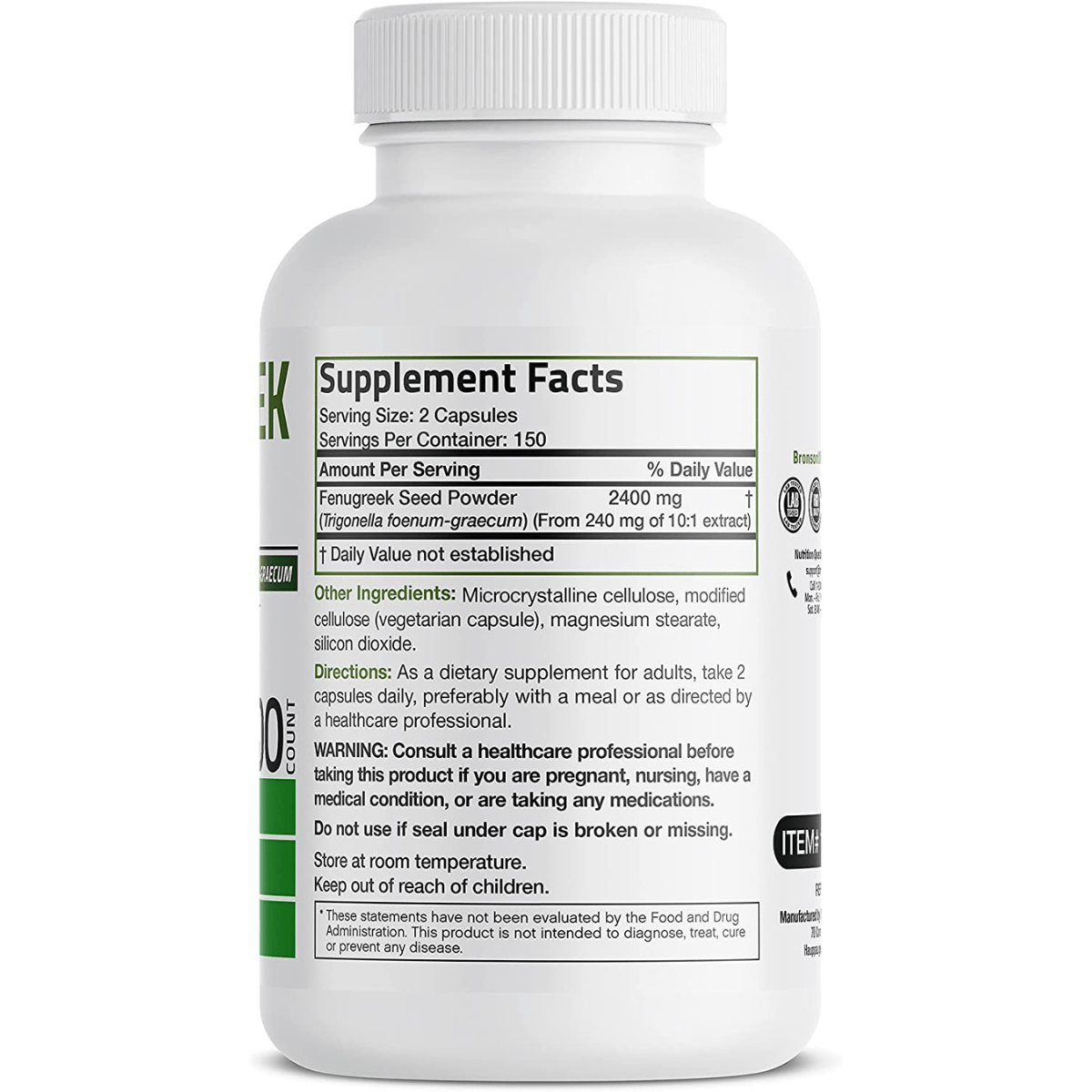 Bronson Fenugreek Extra Strength 2400 mg - 300 Cápsulas - Haz Tu Pedido