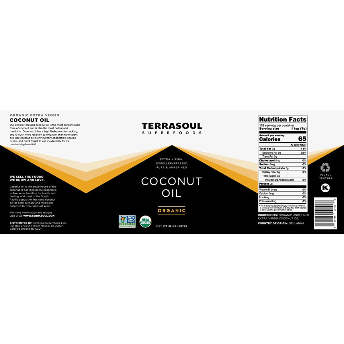 Terrasoul Superfoods Coconut oil - 907 g - Haz Tu Pedido