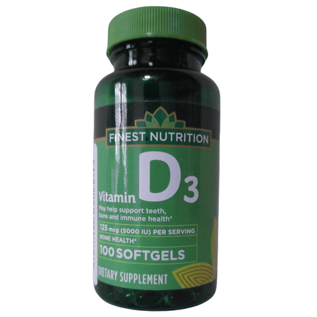 Finest Nutrition D3 Vitamin 5000 IU - 100 Cápsulas Blandas - Haz Tu Pedido