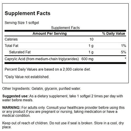 Swanson Caprylic Acid 600 mg - 60 Cápsulas Blandas - Haz Tu Pedido
