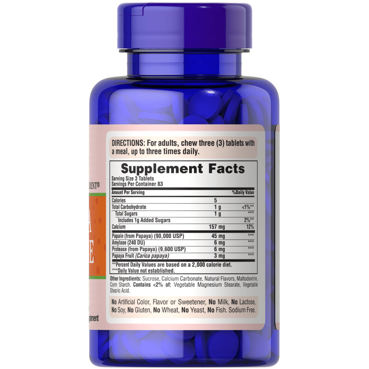 Puritans Pride Papaya enzyme - 250 Tabletas Masticable - Haz Tu Pedido
