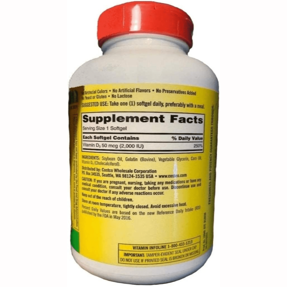 Kirkland Signature Vitamin D3 2000 I.U - 600 Cápsulas Blandas - Haz Tu Pedido