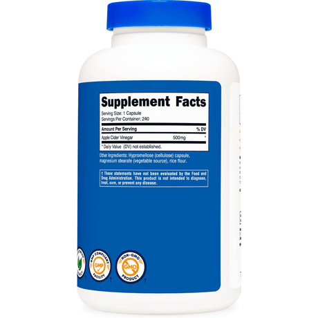 Nutricost Apple Cider Vinegar 500 mg - 240 Cápsulas - Haz Tu Pedido