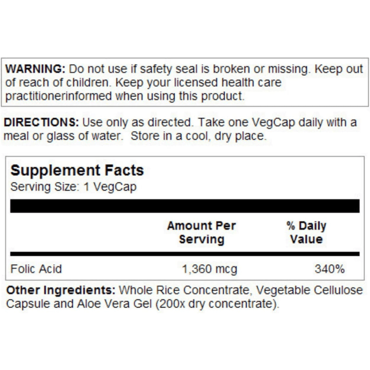 Solaray Folic Acid 1360 mcg - 100 Cápsulas Veganas - Haz Tu Pedido