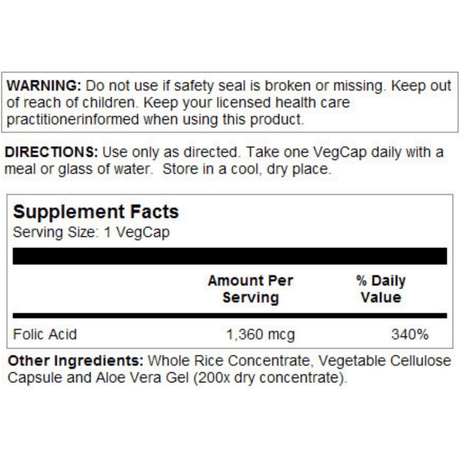 Solaray Folic Acid 1360 mcg - 100 Cápsulas Veganas - Haz Tu Pedido
