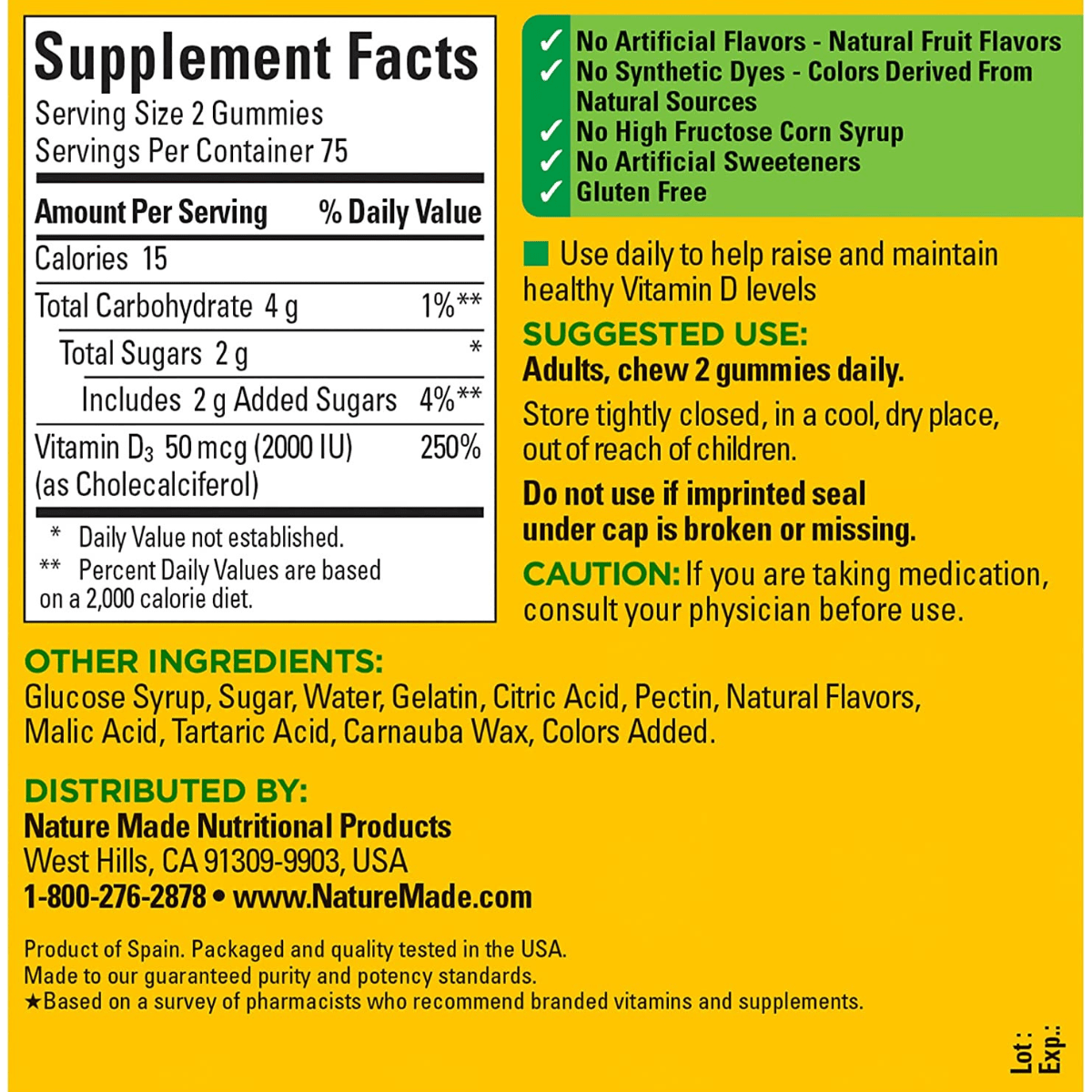 Nature Made Vitamin D3 2000 IU (50 mcg) - Fresa, Durazno & Mango - Haz Tu Pedido