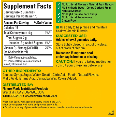 Nature Made Vitamin D3 2000 IU (50 mcg) - Fresa, Durazno & Mango - Haz Tu Pedido