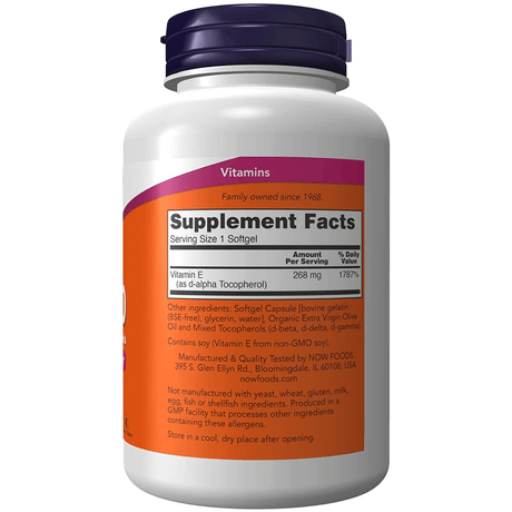 NOW Foods Vitamin E-400 IU - 250 Cápsulas Blandas - Haz Tu Pedido