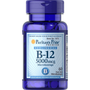 Puritans Pride Vitamin B-12 - 5000 mcg - 60 Micro Pastillas - Haz Tu Pedido
