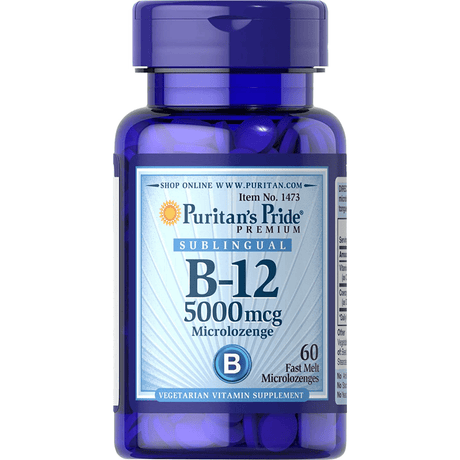 Puritans Pride Vitamin B-12 - 5000 mcg - 60 Micro Pastillas - Haz Tu Pedido