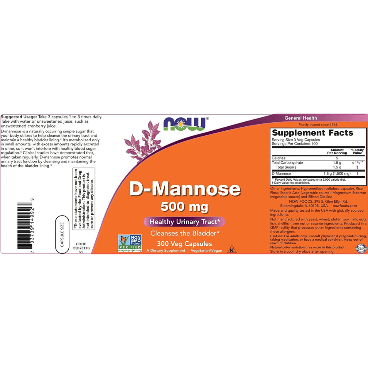 NOW Foods D-Mannose 500 mg - Haz Tu Pedido