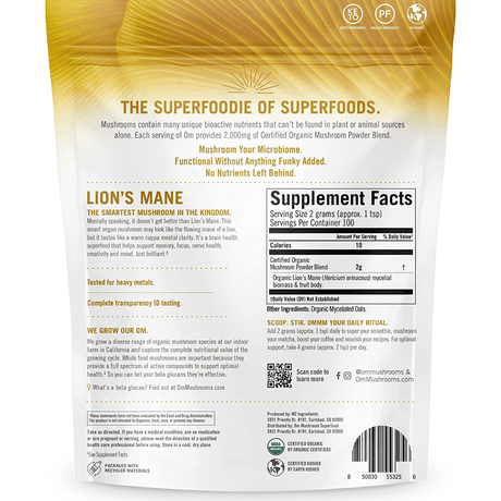 Om Mushroom Superfood Organic Lion's Mane Mushroom - Haz Tu Pedido