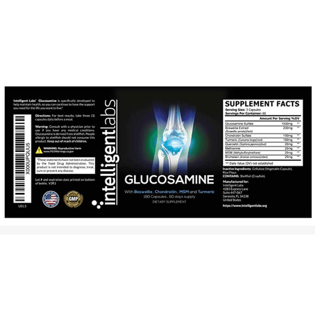 Intelligent Labs Glucosamine with Boswellia, Chondroitin, MSM And Turmeric - 180 Cápsulas - Haz Tu Pedido