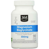 Frasco frontal de 365 by Whole Foods Market bisglicinato de magnesio 300 mg, 90 tabletas veganas