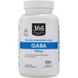 Frasco de suplemento 365 by Whole Foods Market GABA 750 mg 100 cápsulas veganas