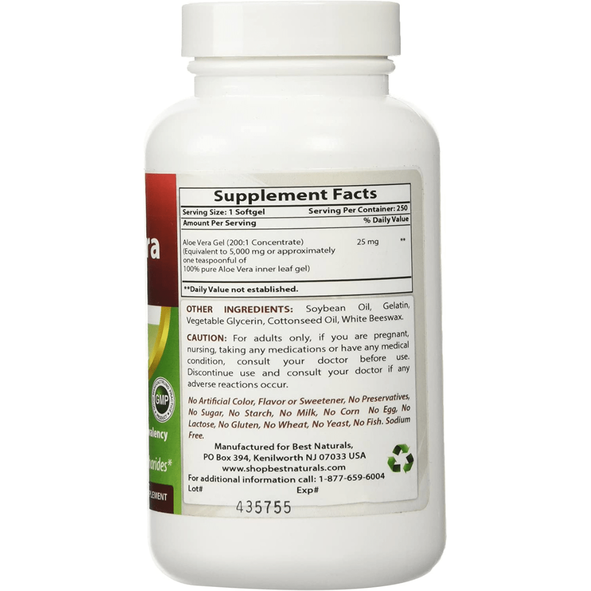 Best Naturals Aloe Vera Gel 5000 mg - 250 Cápsulas Blandas - Haz Tu Pedido