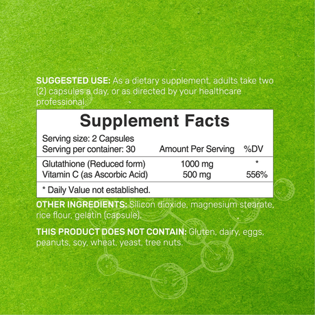 Deal Supplement Glutatión 1000 mg - 60 Cápsulas - Tabla Nutricional - Haz Tu Pedido