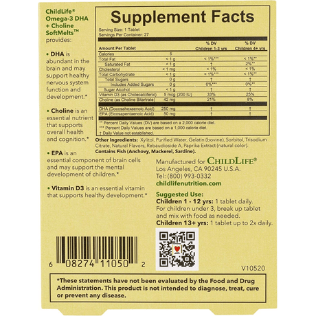 ChildLife Essentials Omega-3 DHA + Choline - Maracuyá - 27 Tabletas - Haz Tu Pedido