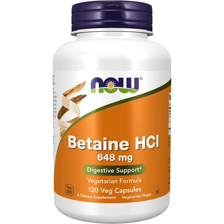 NOW Foods Betaine HCl 648 mg - 120 Cápsulas Vegetales - Haz Tu Pedido