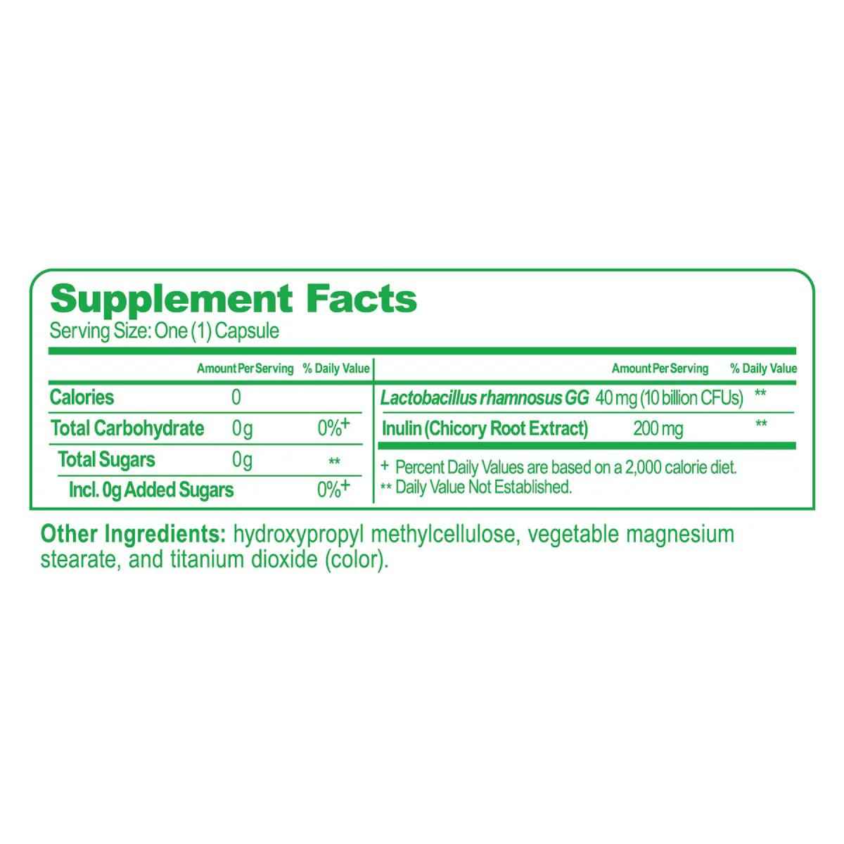 Culturelle Probiótico Digestivo Diario 200 mg - 50 Cápsulas - Tabla Nutricional - Haz Tu Pedido