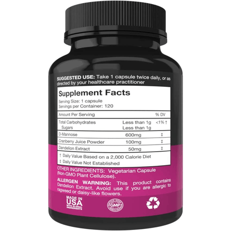 Purest Vantage D Mannose with Cranberry And Dandelion Extract - 120 Cápsulas Vegetarianas - Haz Tu Pedido