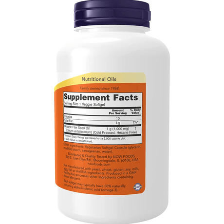 NOW Foods Flax Oil 1000 mg with Essential Omega-3s - 120 Cápsulas Vegetales - Haz Tu Pedido