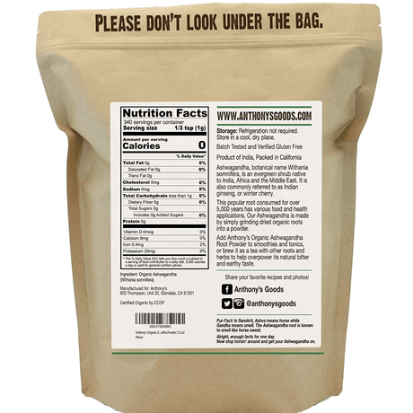 Anthonys Organic Ashwagandha - 340 g - Haz Tu Pedido