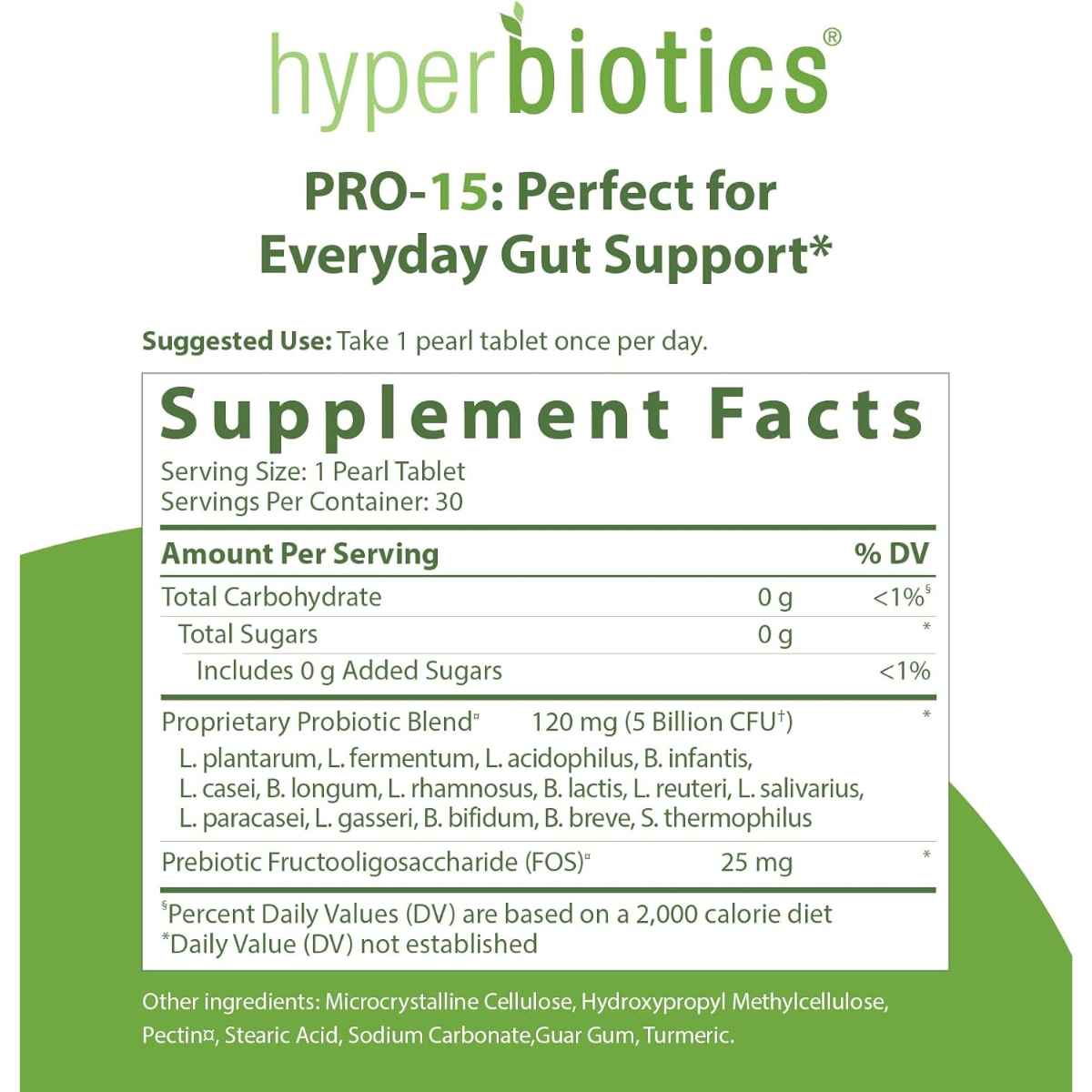 Hyperbiotics Probiótico PRO-15: Ideal Para El Soporte Diario Del Sistema Digestivo 5 Mil Millones CFU - 30 Microperlas de Liberación Prolongada - Tabla Nutricional - Haz Tu Pedido