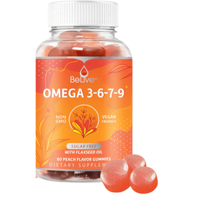 BeLive Omega 3-6-7-9 with Flaxseed Oil - Melocotón - 60 Gomitas - Haz Tu Pedido