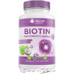 New Leaf Products Biotin 12000 mcg with Coconut Oil - 365 Tabletas - Haz Tu Pedido