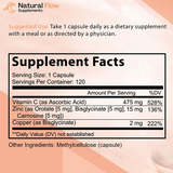 Natural Flow Supplements Complejo X3 de Zinc - 120 Cápsulas - Tabla Nutricional - Haz Tu Pedido