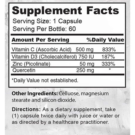 Ivory Caps Immune Support With Quercetin, Vitamin C, Zinc And Vitamin D3 - 60 Cápsulas - Haz Tu Pedido