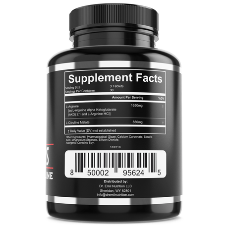 Dr. Emil Nutrition L Arginine With L Citrulline 2500 mg - 90 Tabletas - Haz Tu Pedido
