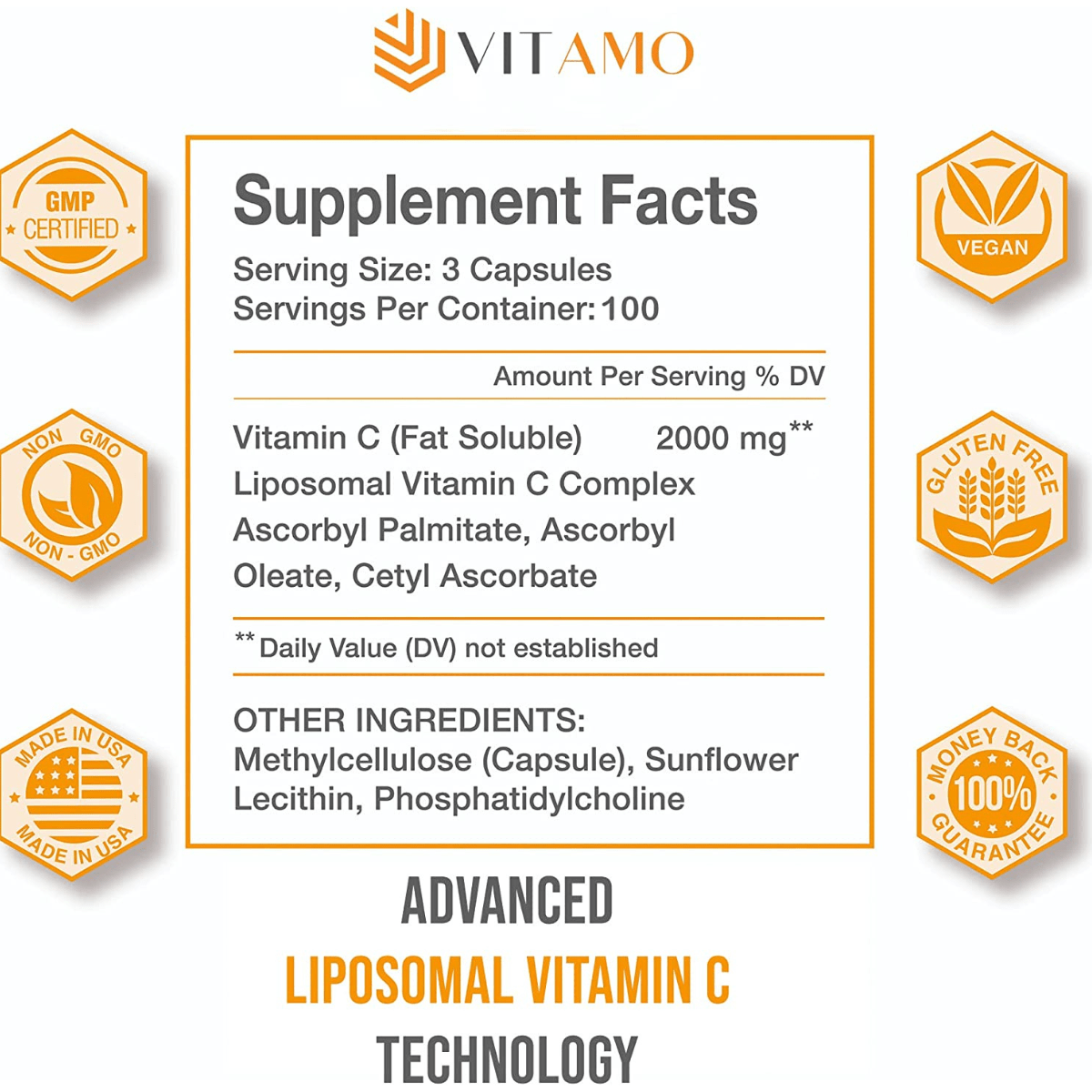 ALMO Nutrition Vitamin C 2000 mg - 300 Cápsulas Vegetales - Haz Tu Pedido