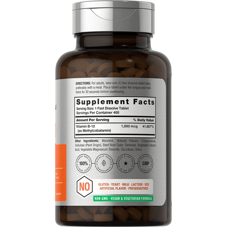 Horbaach Vitamin B12 Sublingual 1000 mcg - Bayas - 400 Tabletas de disolución rápida - Haz Tu Pedido