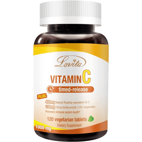 Lovita Vitamin C 1000 mg with Bioflavonoids & Rose Hips - 120 Tabletas Vegetarianas - Haz Tu Pedido