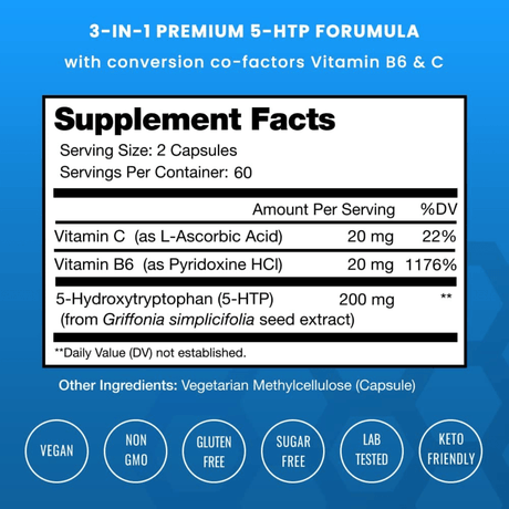 NutraChamps 5-HTP - 120 Cápsulas Vegetales - Haz Tu Pedido