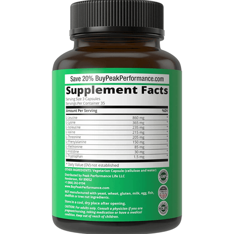 Peak Performance Essential Amino Acids - 105 Cápsulas - Haz Tu Pedido