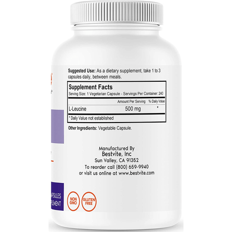 Besvite L-Leucine 500 mg - 240 Cápsulas Vegetarianas - Haz Tu Pedido