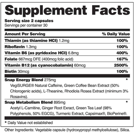 Snap Supplements Energy And Metabolism - 60 Cápsulas - Haz Tu Pedido