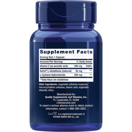 Life Extension Glutathione, Cysteine & C - 100 Cápsulas - Haz Tu Pedido
