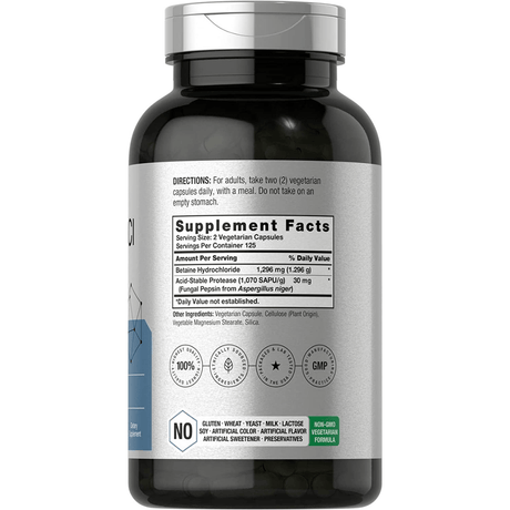 Horbaach Betaine HCl with Pepsin Activity 1326 mg - 250 Cápsulas Vegetarianas - Haz Tu Pedido