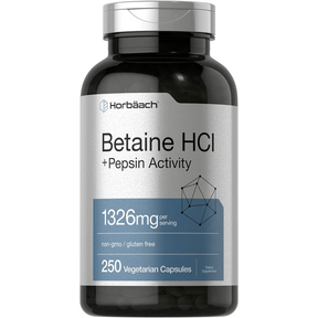 Betaina HCL Con Pepsina 1326 mg - 250 Cápsulas Vegetarianas - Haz Tu Pedido