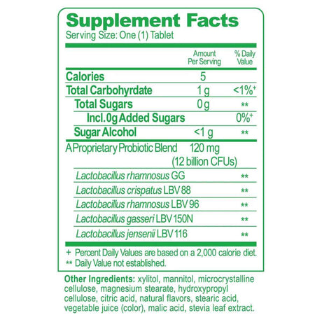 Culturelle Probiótico para el Bienestar de la Mujer - Sabor Fruta Mezclada - 60 Tabletas Masticable - Tabla Nutricional - Haz Tu Pedido