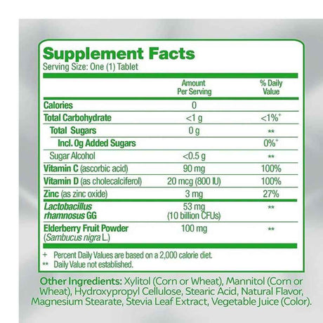 Culturelle Probiótico Defensa Inmunológica - Sabor Bayas - 56 Masticables - Tabla Nutricional - Haz Tu Pedido