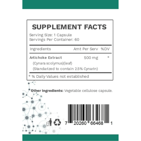 AMG Naturals Extracto de Alcachofa (Artichoke Extract) - 60 Cápsulas - Haz Tu Pedido