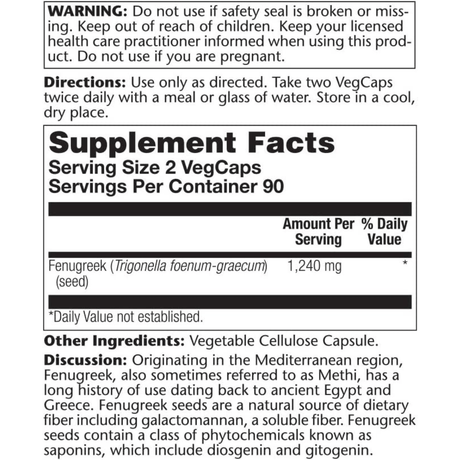 Solaray Semilla de Fenogreco 1240 mg - 180 Cápsulas Veganas - Haz Tu Pedido