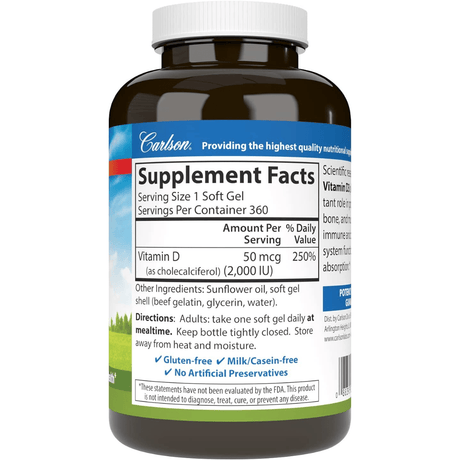 Carlson Vitamina D3, 2000 UI (50 mcg) - Haz Tu Pedido