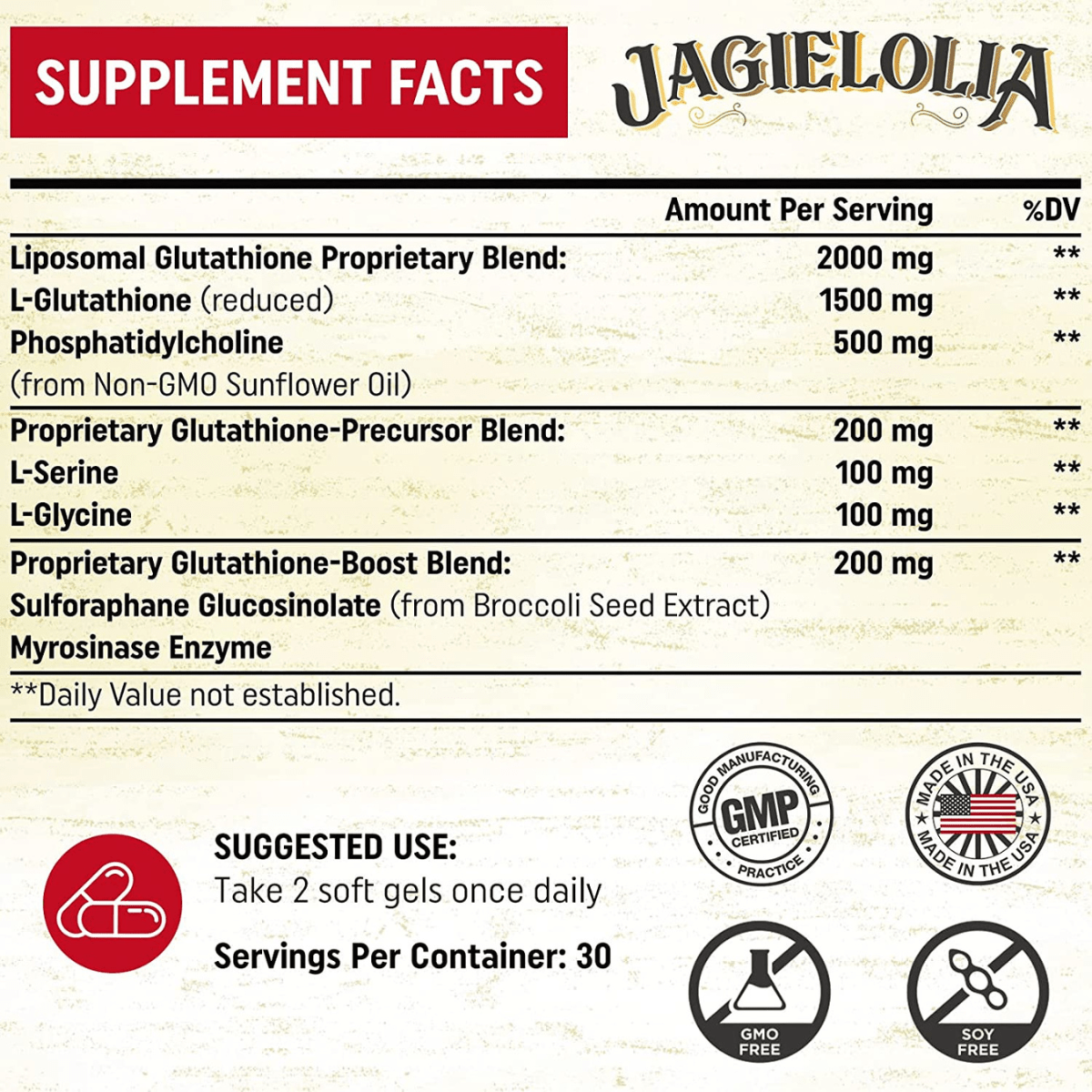 Jagielolia Glutatión Liposomal 2000 mg - 60 Cápsulas Blandas - Haz Tu Pedido